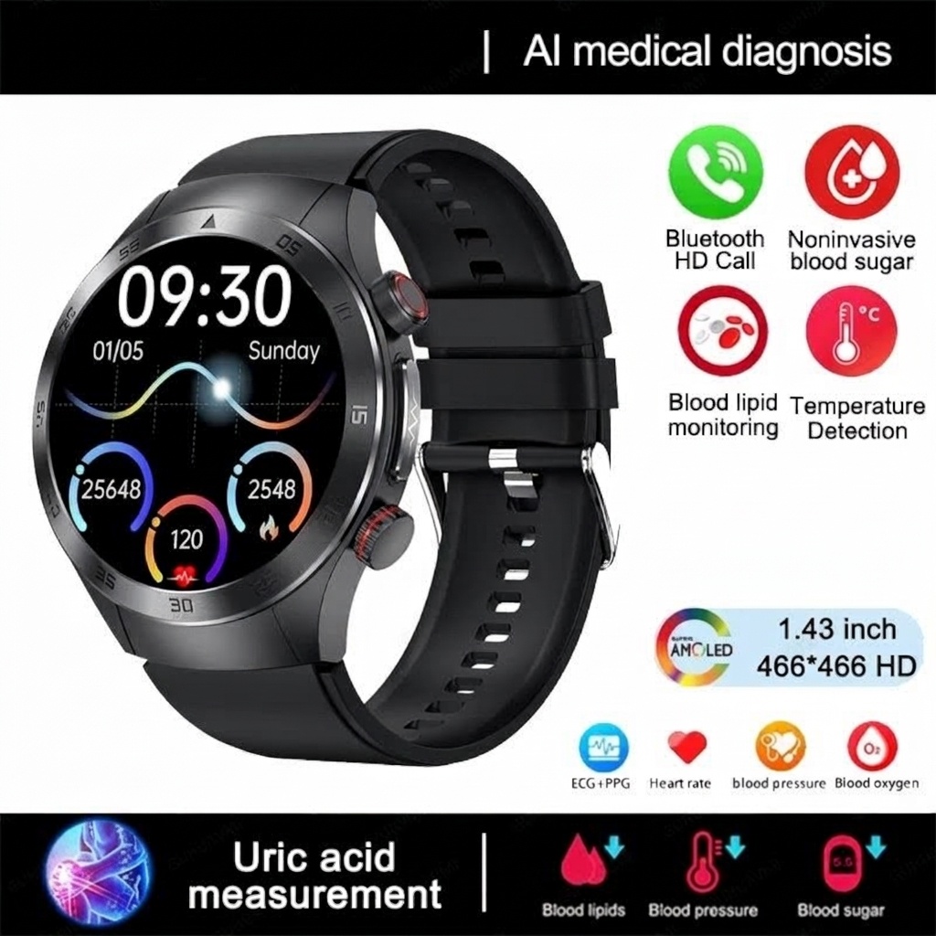 E800 Smart Watch with AMOLED Screen, ECG, Laser Therapy & Bluetooth Calling