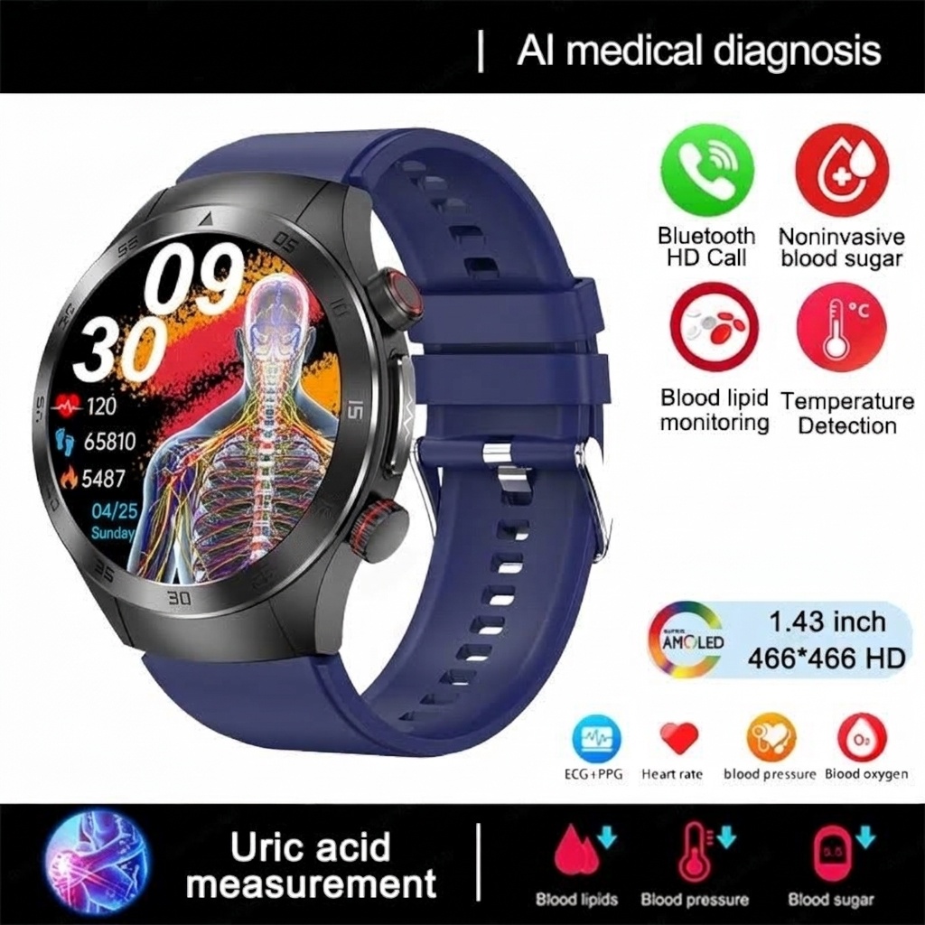 E800 Smart Watch with AMOLED Screen, ECG, Laser Therapy & Bluetooth Calling