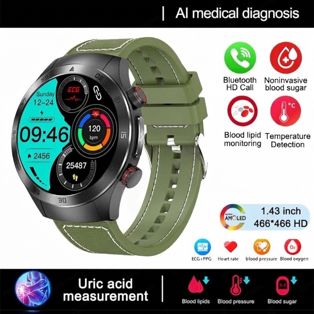 E800 Smart Watch with AMOLED Screen, ECG, Laser Therapy & Bluetooth Calling