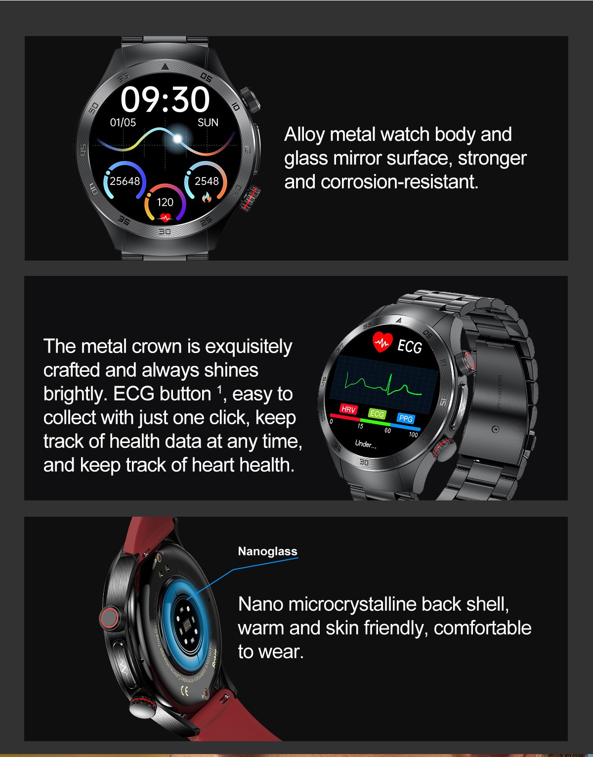 E800 Smart Watch with AMOLED Screen, ECG, Laser Therapy & Bluetooth Calling