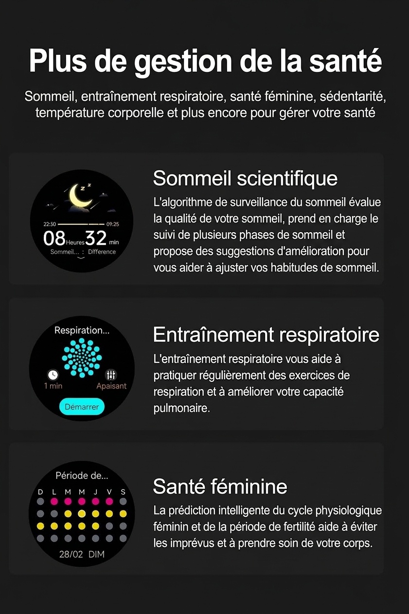 Montre connectée E800 avec écran AMOLED, ECG, thérapie laser et appels Bluetooth