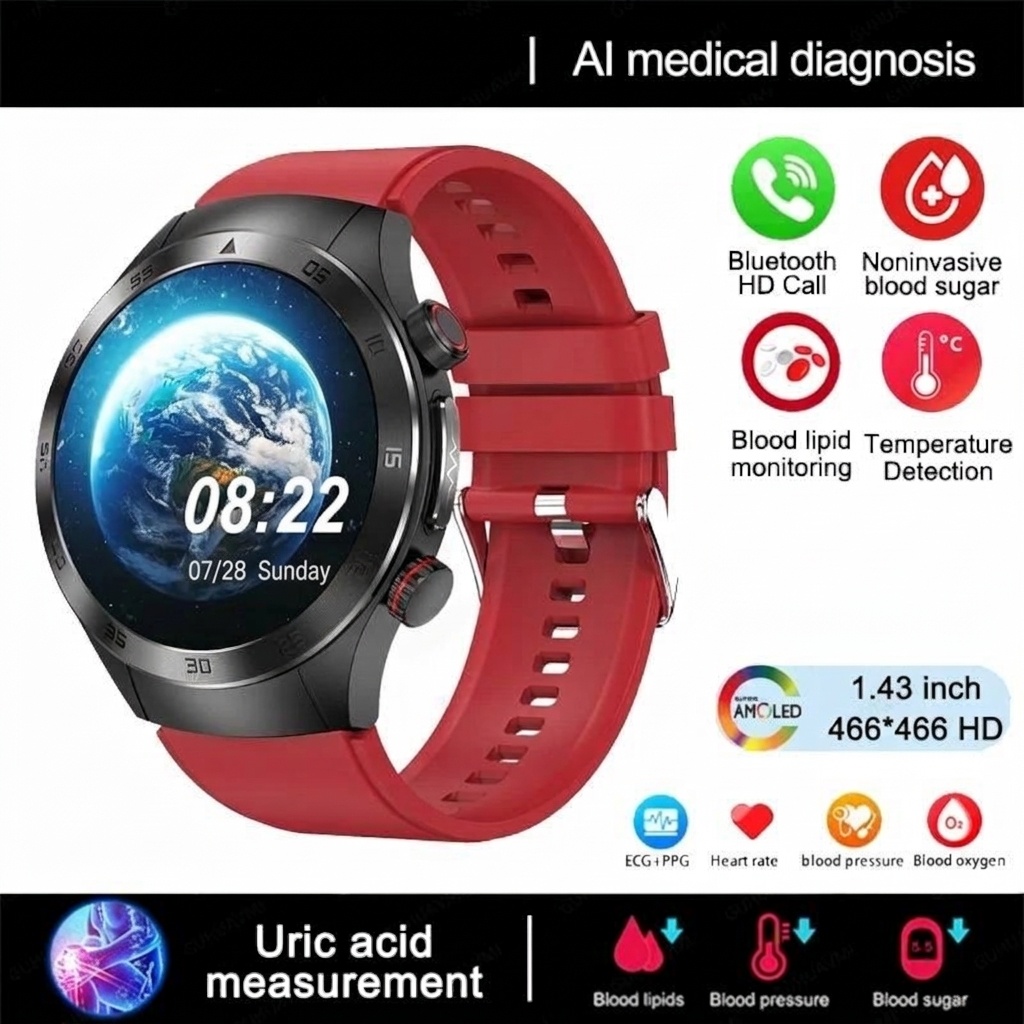 E800 Smart Watch with AMOLED Screen, ECG, Laser Therapy & Bluetooth Calling