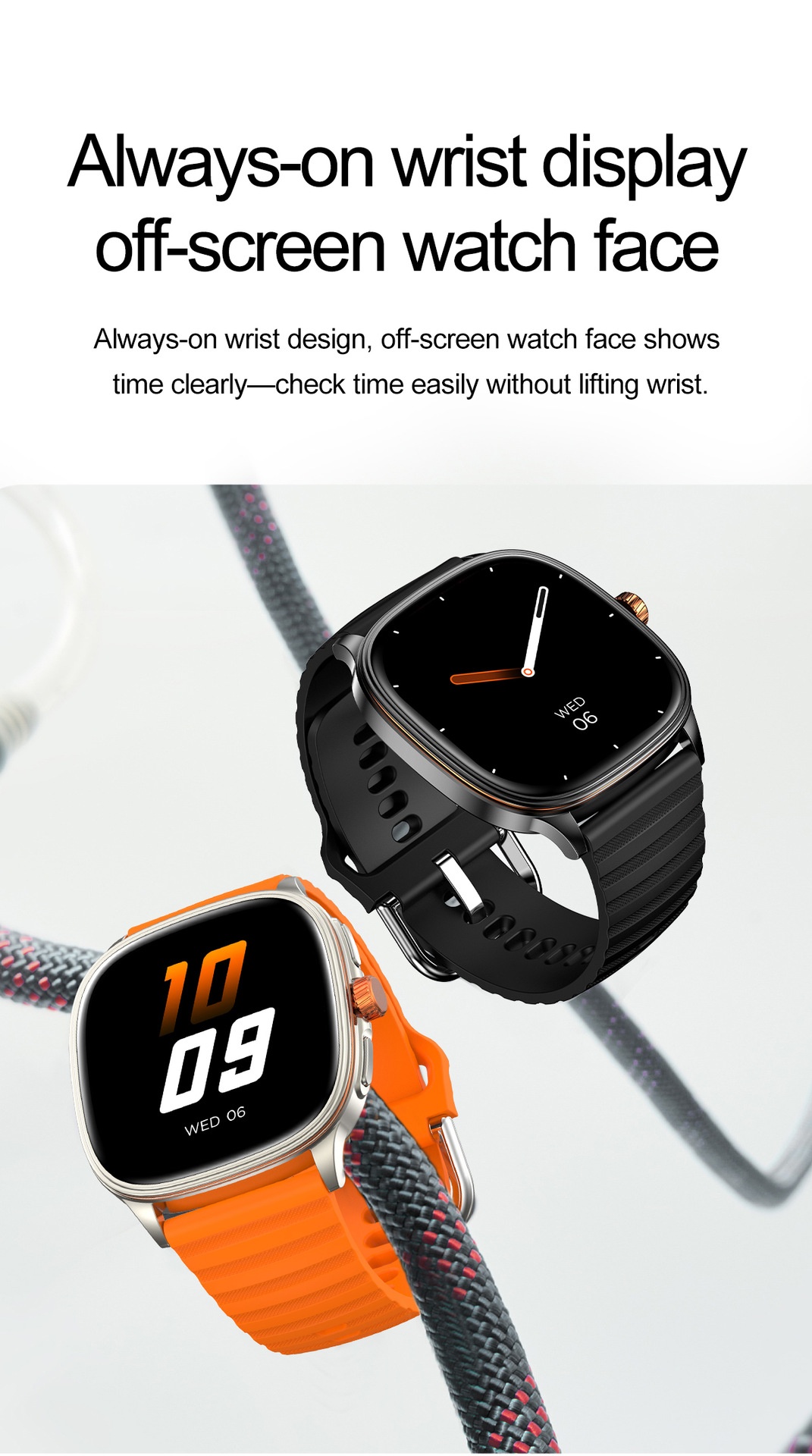 HK73 Smart Watch with Square AMOLED Display & Bluetooth Calling