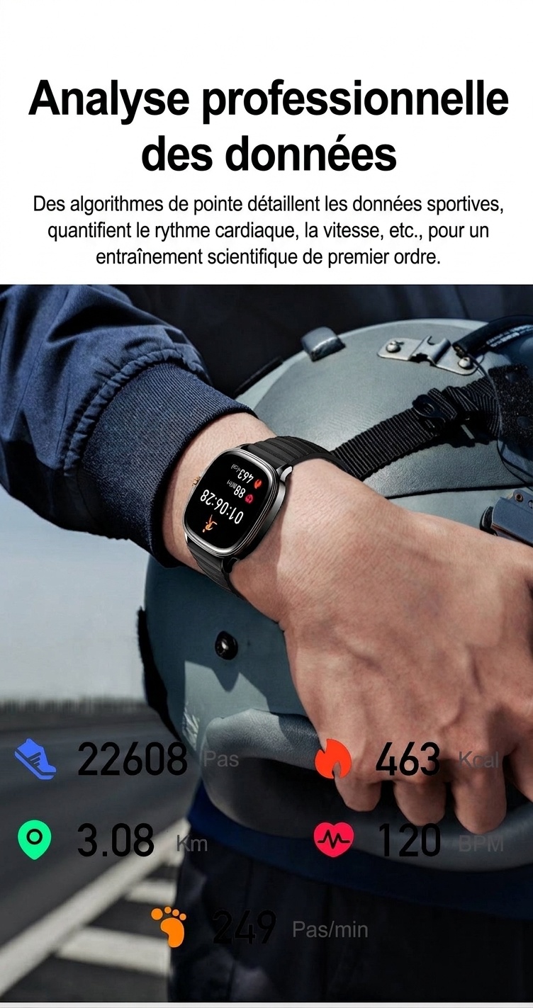 Montre connectée HK73 avec écran AMOLED carré et appels Bluetooth