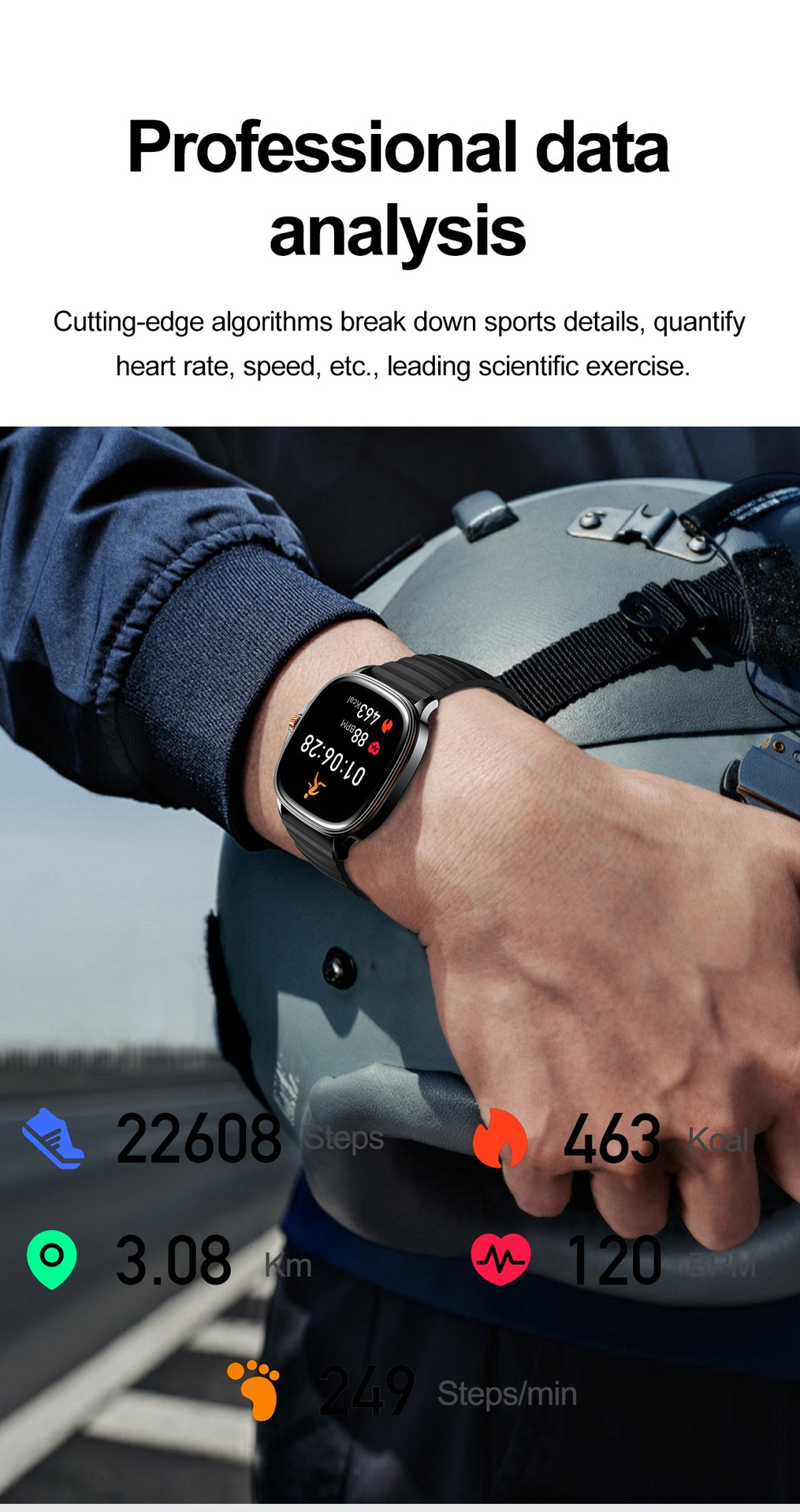HK73 Smart Watch with Square AMOLED Display & Bluetooth Calling
