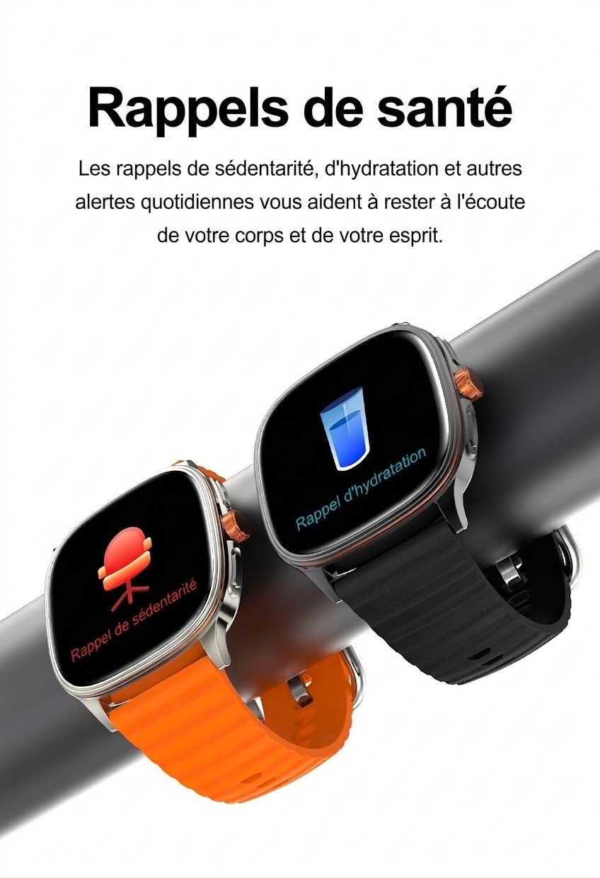 Montre connectée HK73 avec écran AMOLED carré et appels Bluetooth