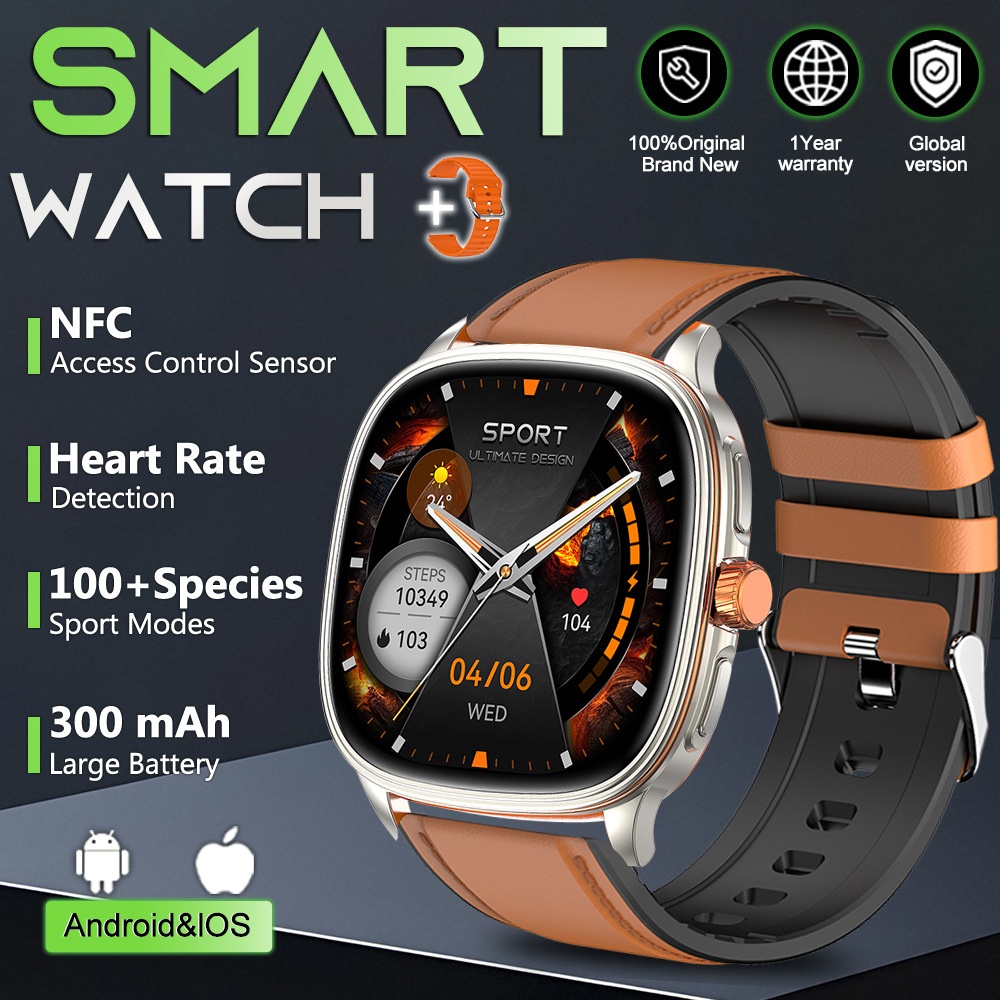 HK73 Smart Watch with Square AMOLED Display & Bluetooth Calling