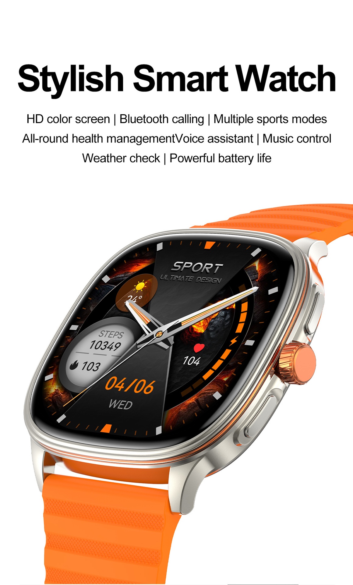 HK73 Smart Watch with Square AMOLED Display & Bluetooth Calling