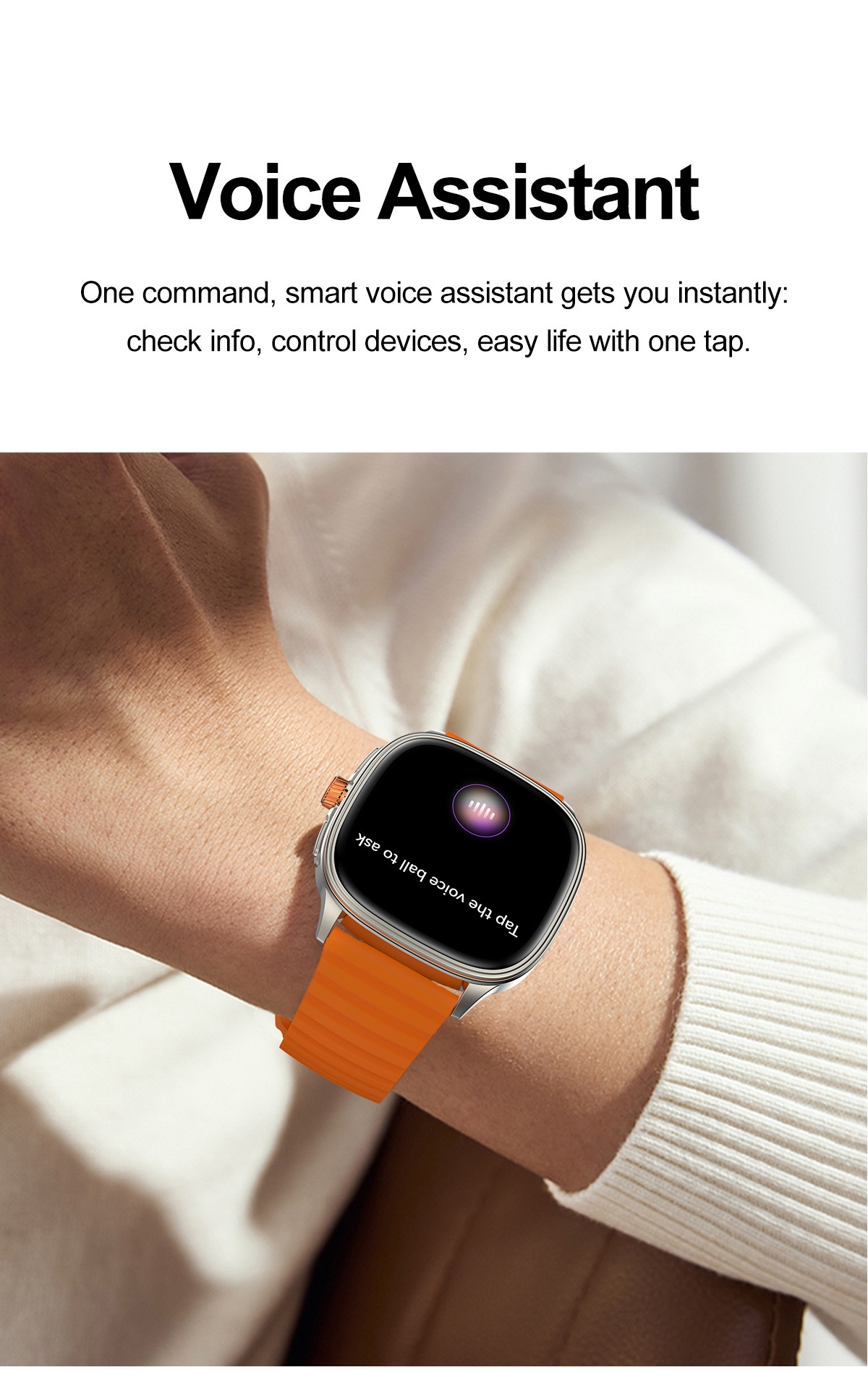 HK73 Smart Watch with Square AMOLED Display & Bluetooth Calling