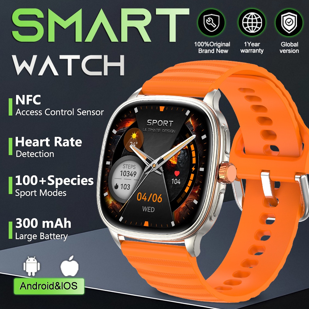 HK73 Smart Watch with Square AMOLED Display & Bluetooth Calling