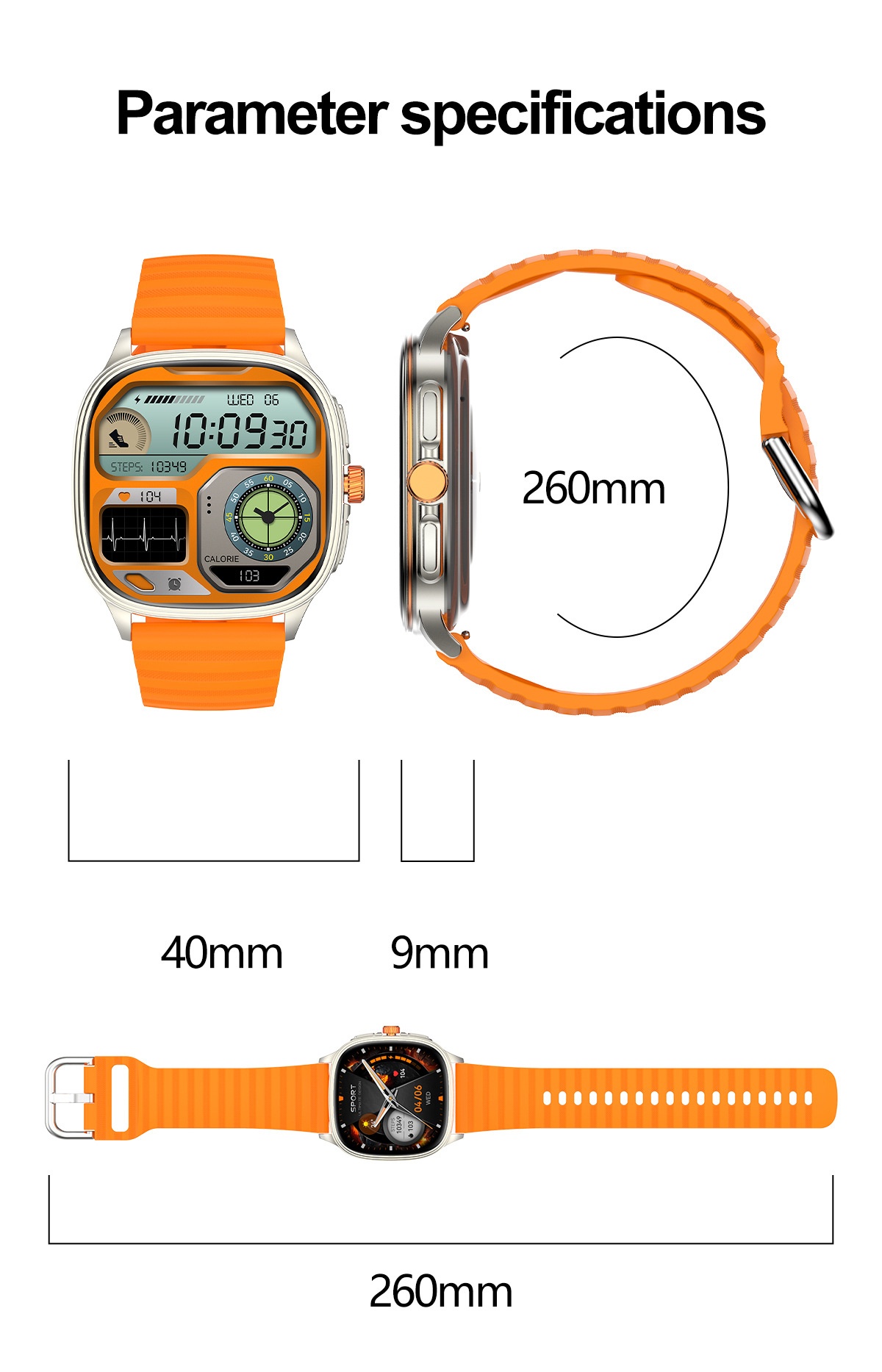 HK73 Smart Watch with Square AMOLED Display & Bluetooth Calling