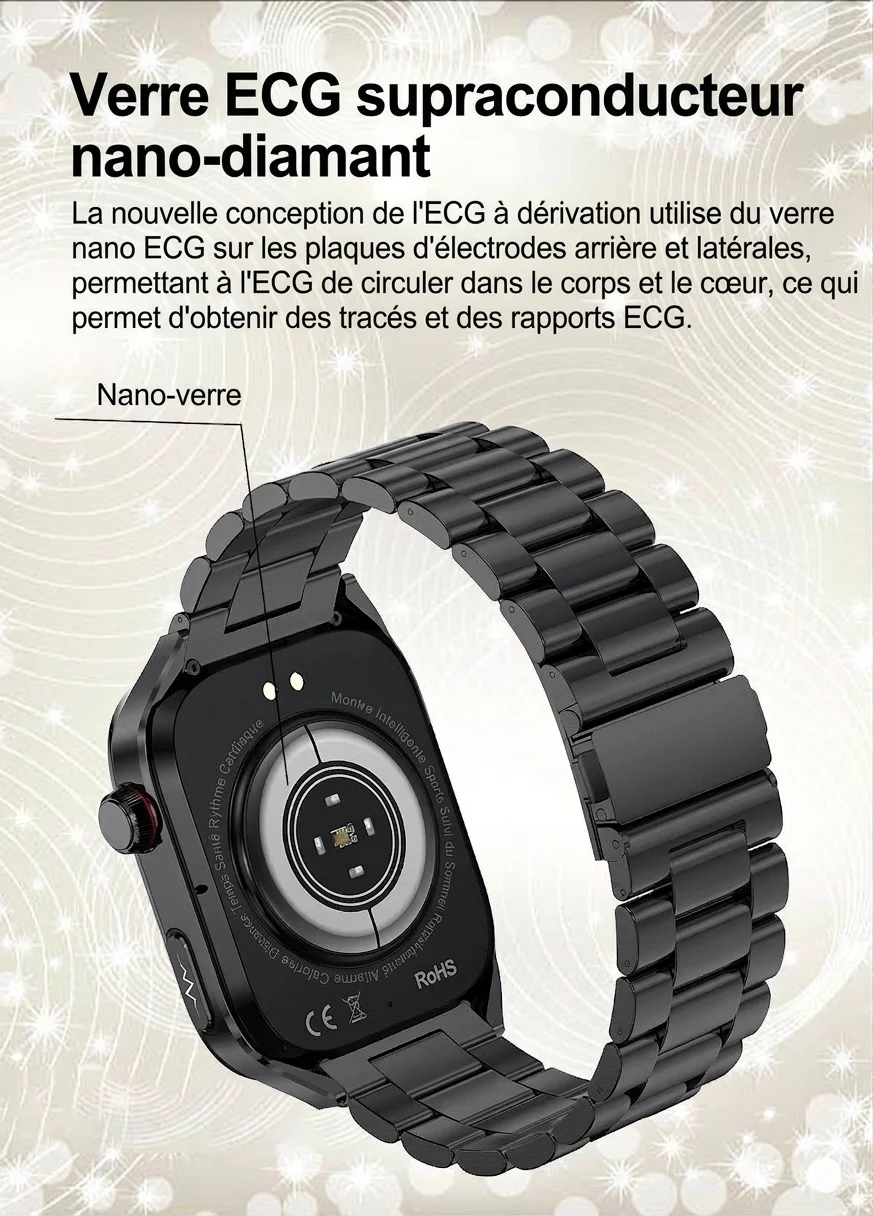 Montre connectée TK16 avec écran AMOLED carré, ECG et appels Bluetooth