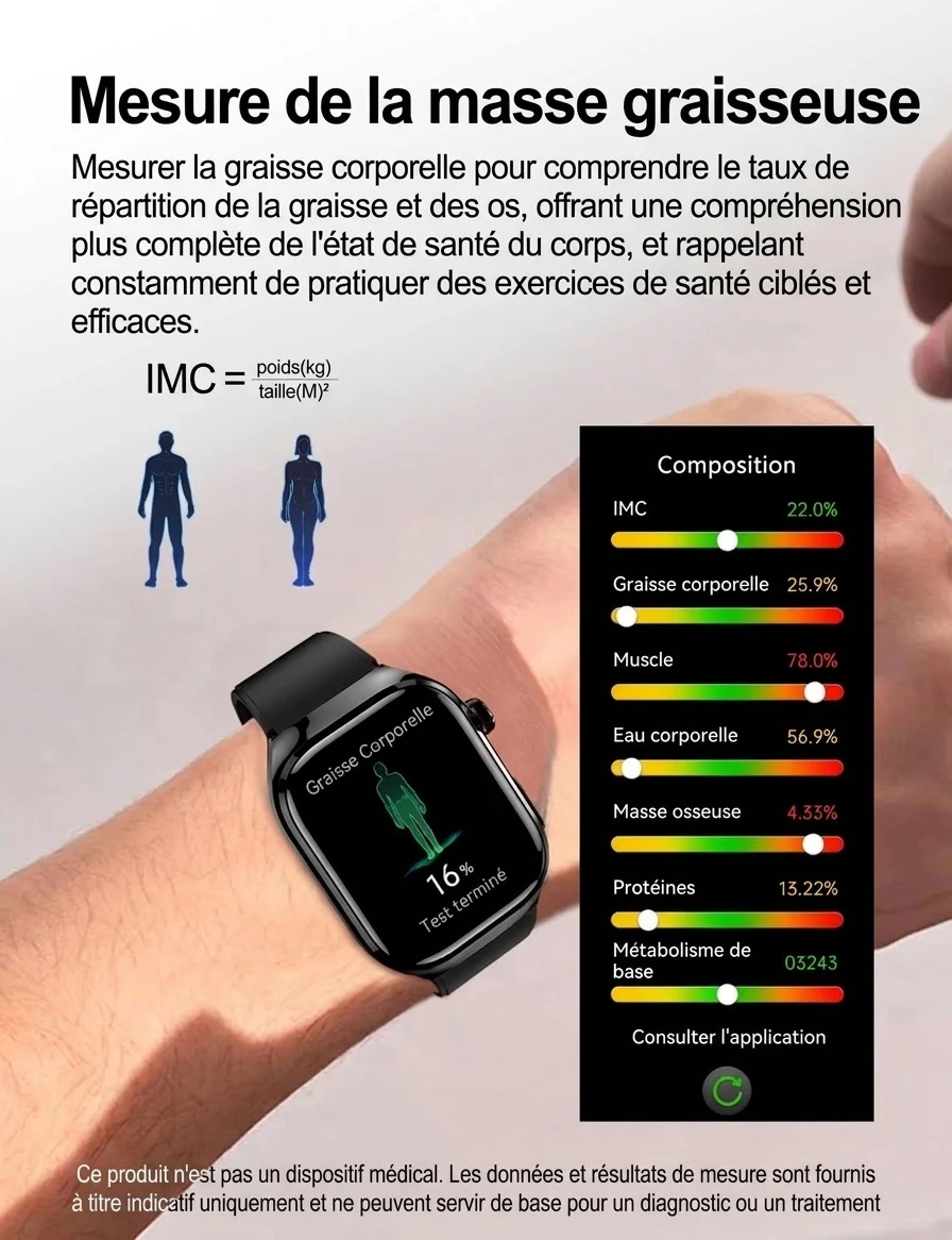 Montre connectée TK16 avec écran AMOLED carré, ECG et appels Bluetooth