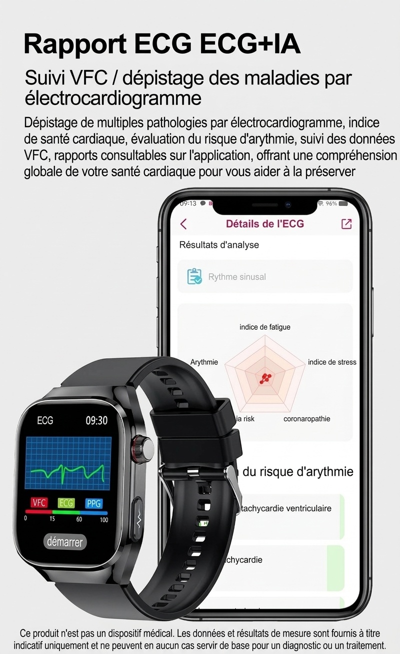 Montre connectée TK16 avec écran AMOLED carré, ECG et appels Bluetooth