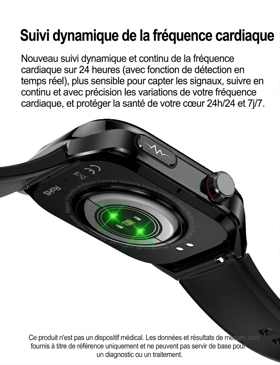 Montre connectée TK16 avec écran AMOLED carré, ECG et appels Bluetooth