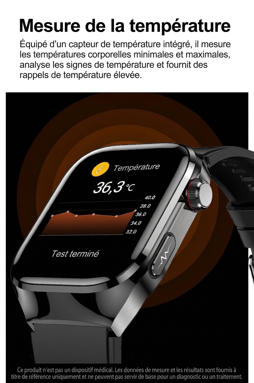 Montre connectée TK16 avec écran AMOLED carré, ECG et appels Bluetooth