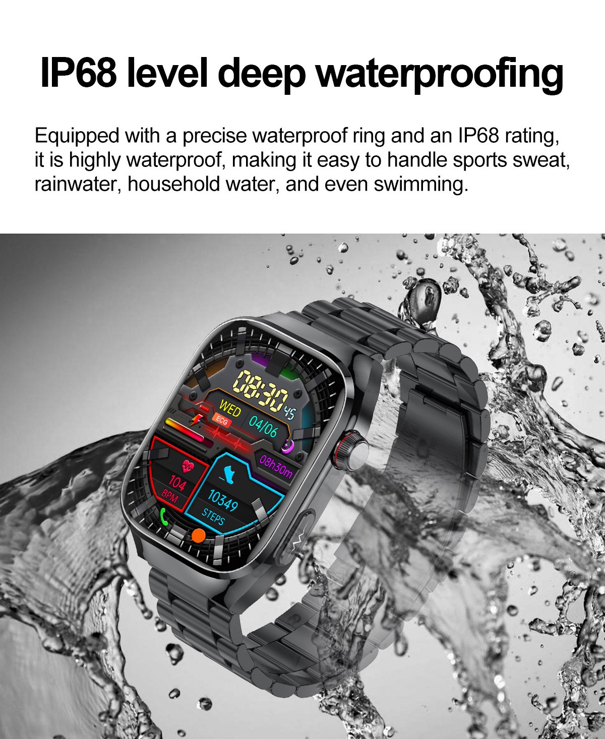 TK16 Smart Watch with Square AMOLED Display, ECG & Bluetooth Calling