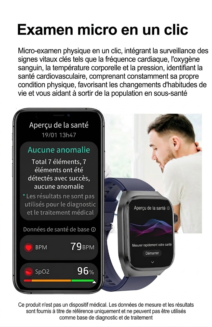 Montre connectée TK16 avec écran AMOLED carré, ECG et appels Bluetooth
