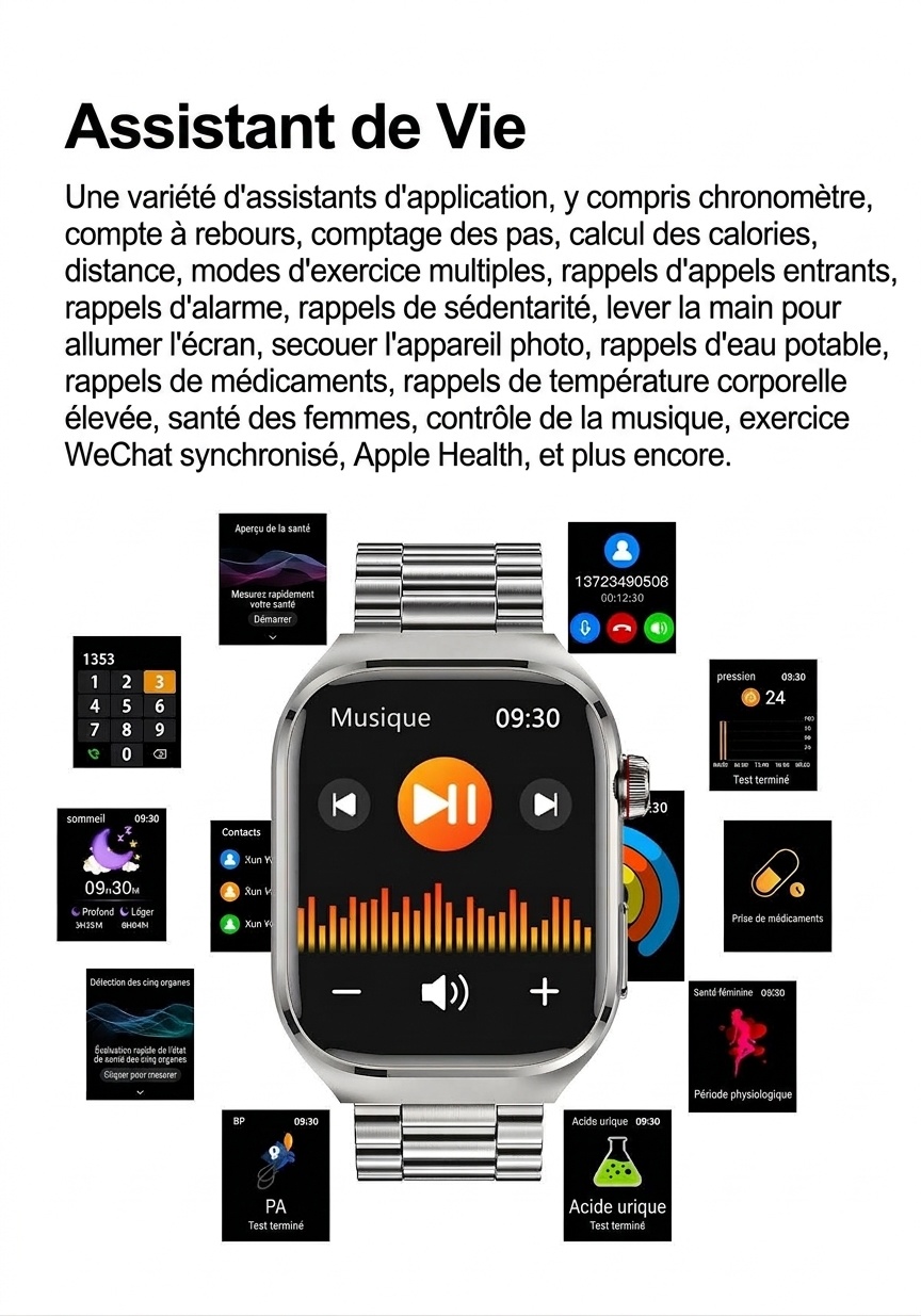Montre connectée TK16 avec écran AMOLED carré, ECG et appels Bluetooth