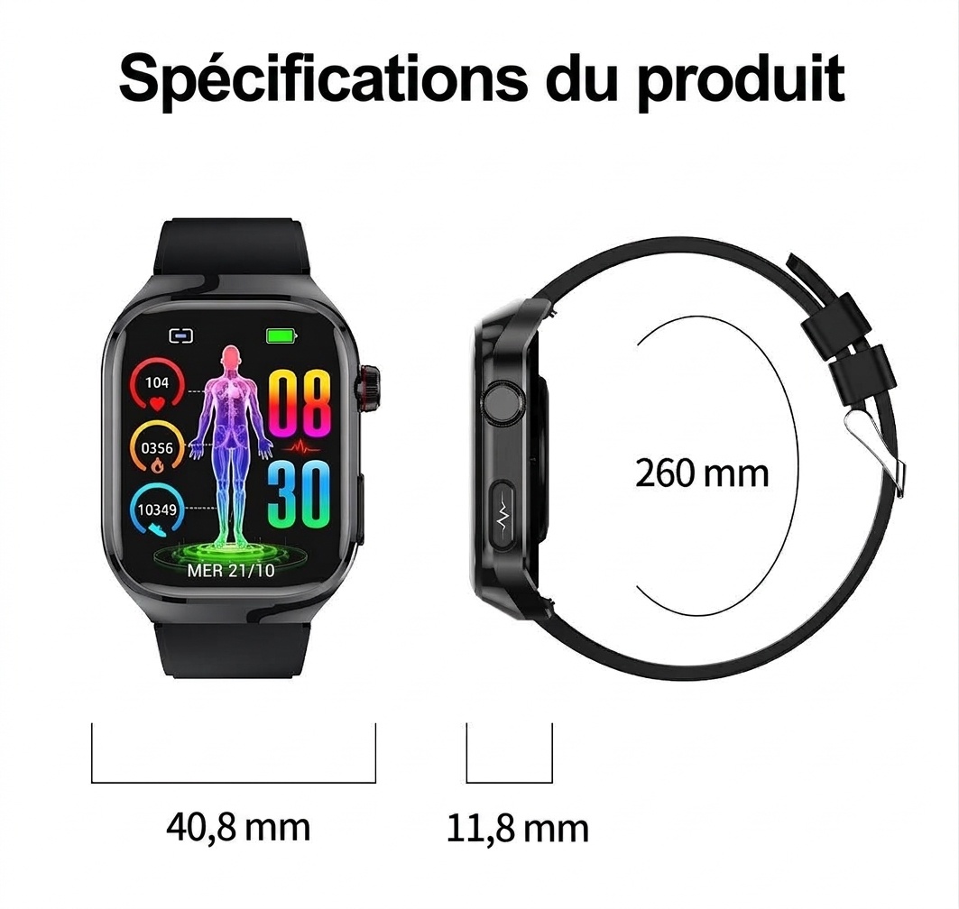 Montre connectée TK16 avec écran AMOLED carré, ECG et appels Bluetooth
