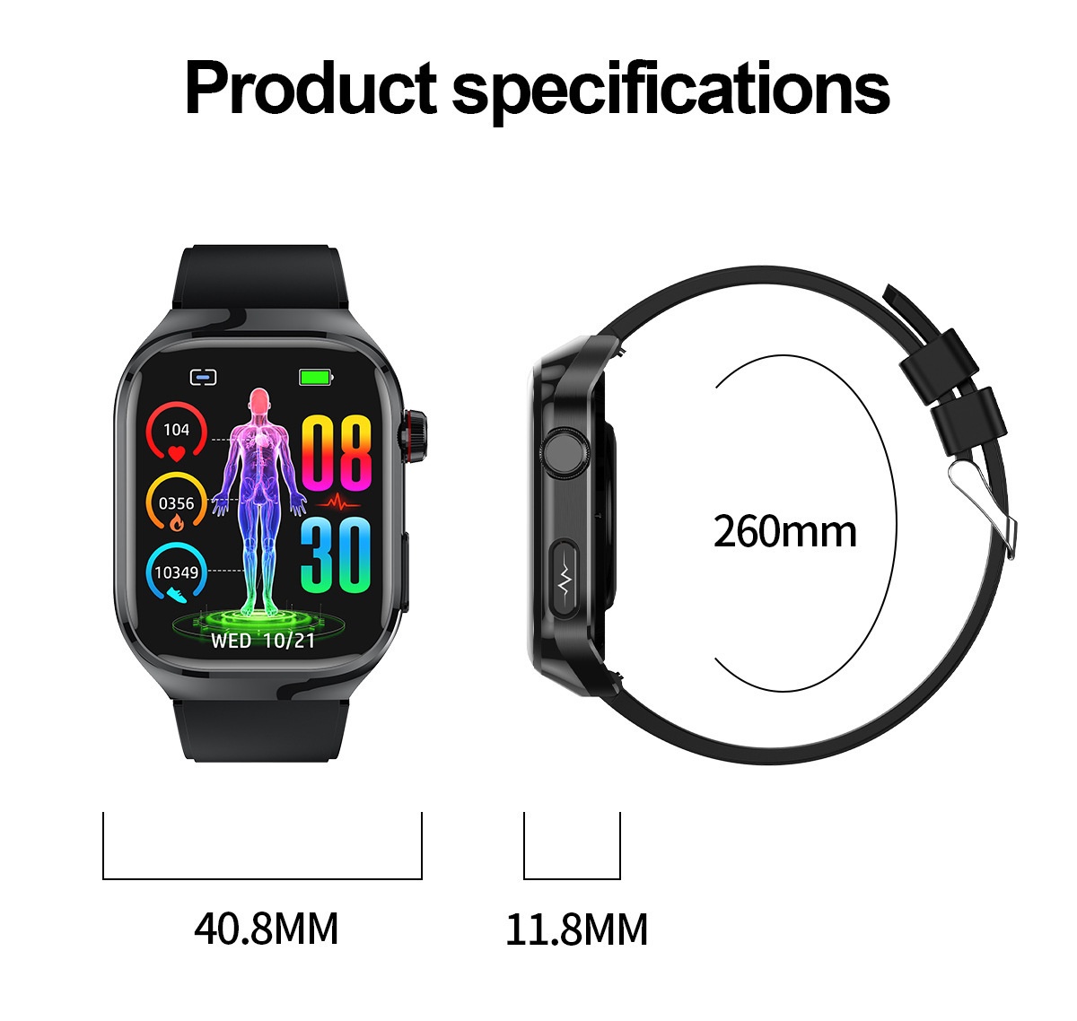 TK16 Smart Watch with Square AMOLED Display, ECG & Bluetooth Calling