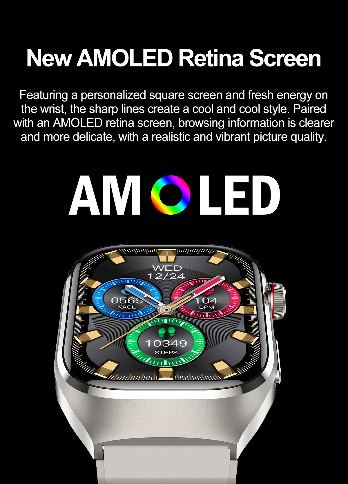 TK16 Smart Watch with Square AMOLED Display, ECG & Bluetooth Calling