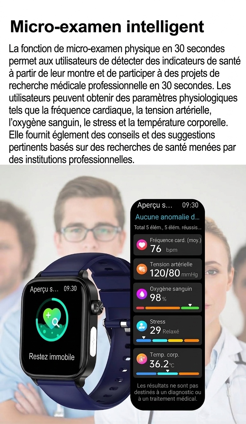 Montre connectée de santé avec écran IPS carré, ECG et appels Bluetooth