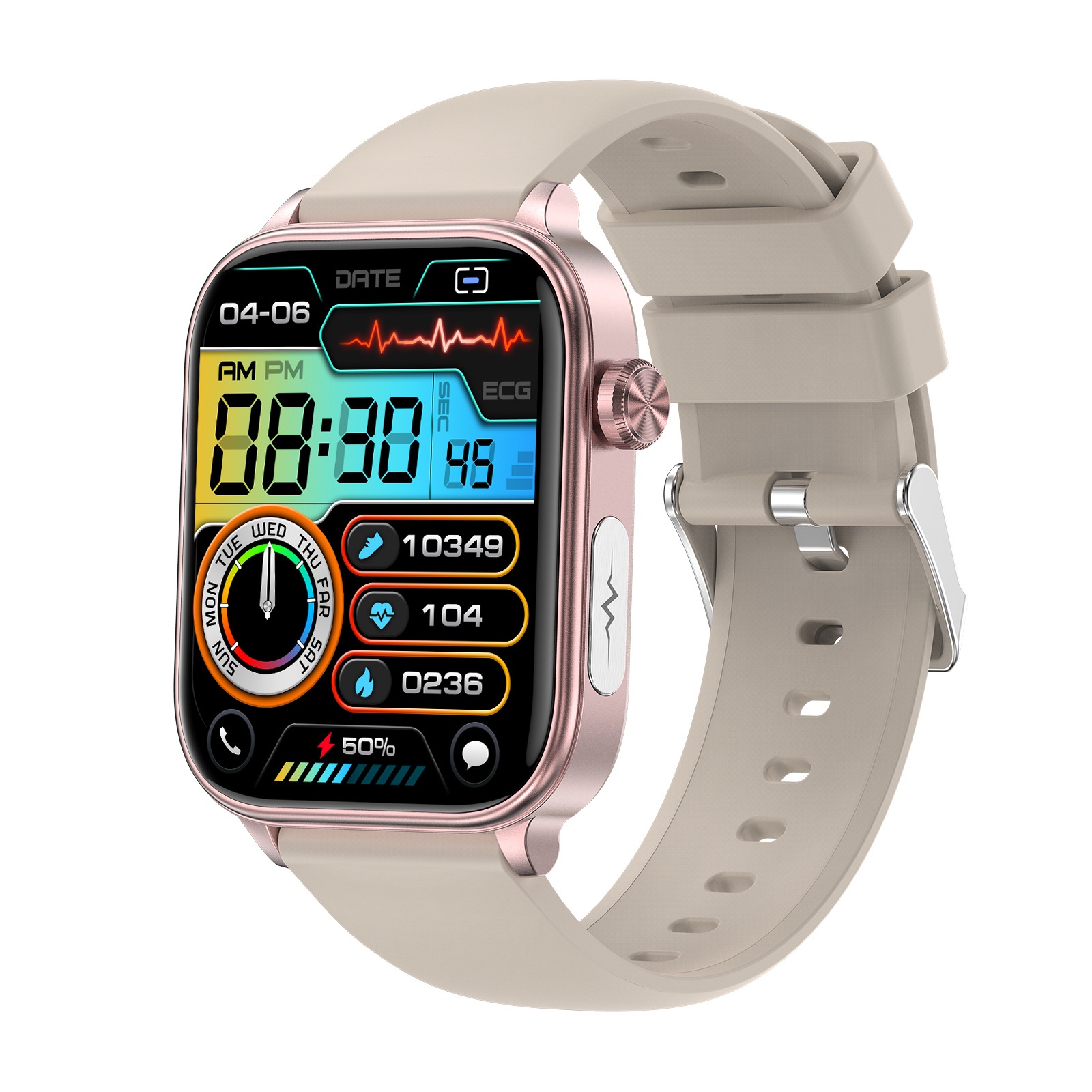 Smart Health Watch with Square IPS Screen, ECG & Bluetooth Calling