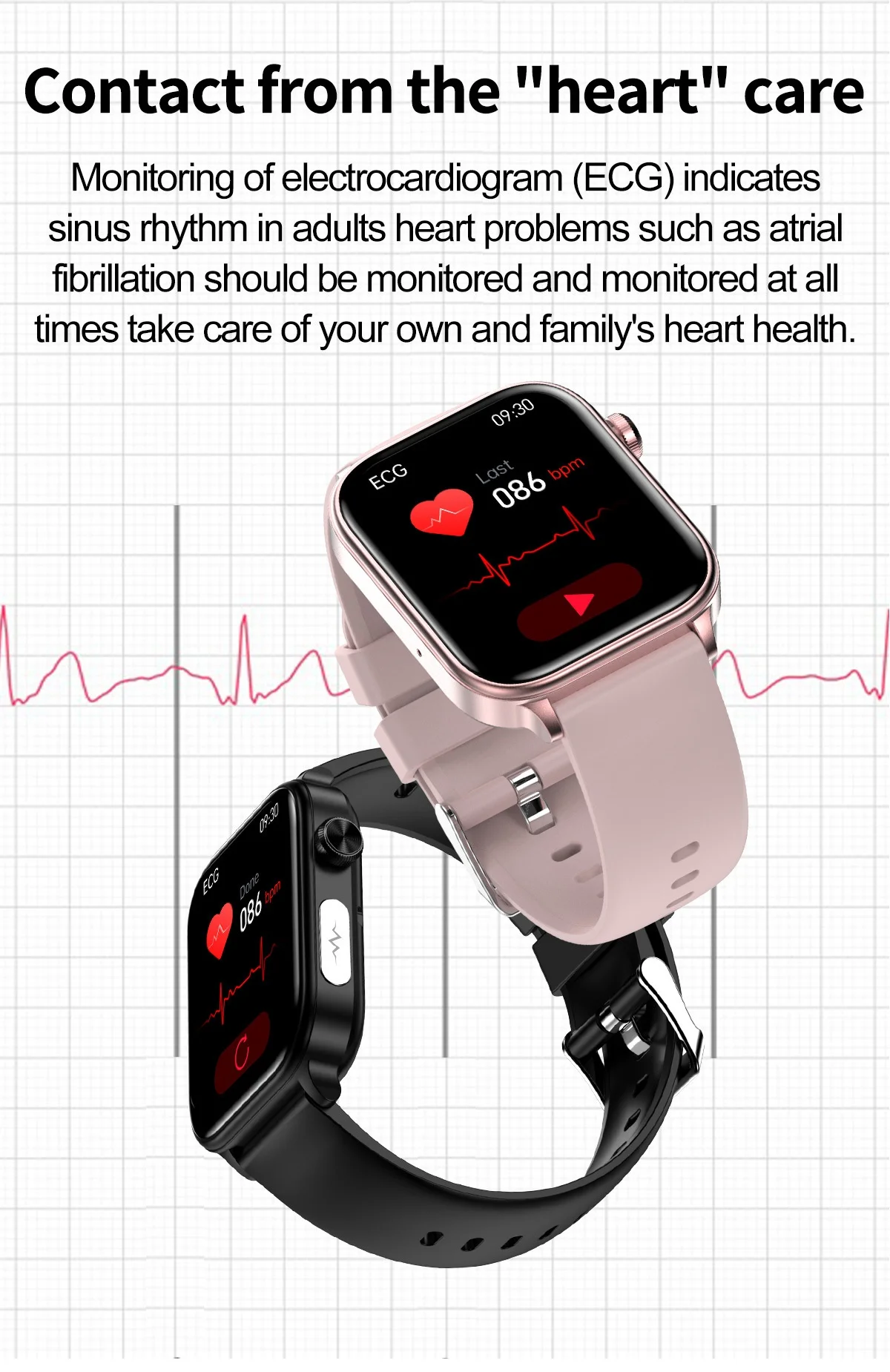 Smart Health Watch with Square IPS Screen, ECG & Bluetooth Calling