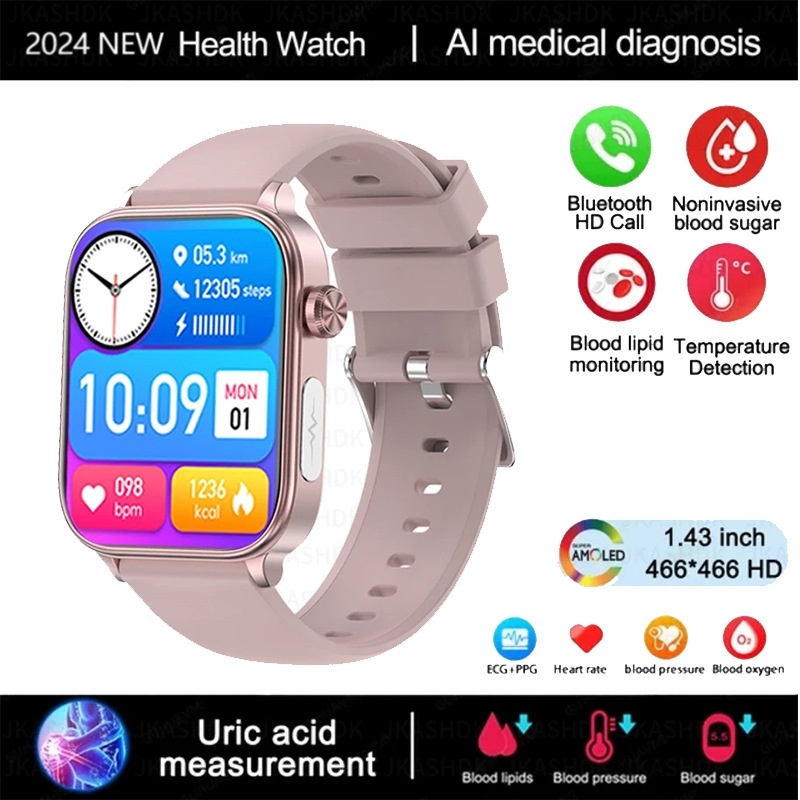 Smart Health Watch with Square IPS Screen, ECG & Bluetooth Calling