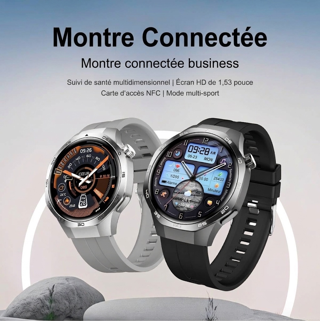 Montre connectée GT5 Pro avec écran rond HD de 1,53 pouce et appels Bluetooth