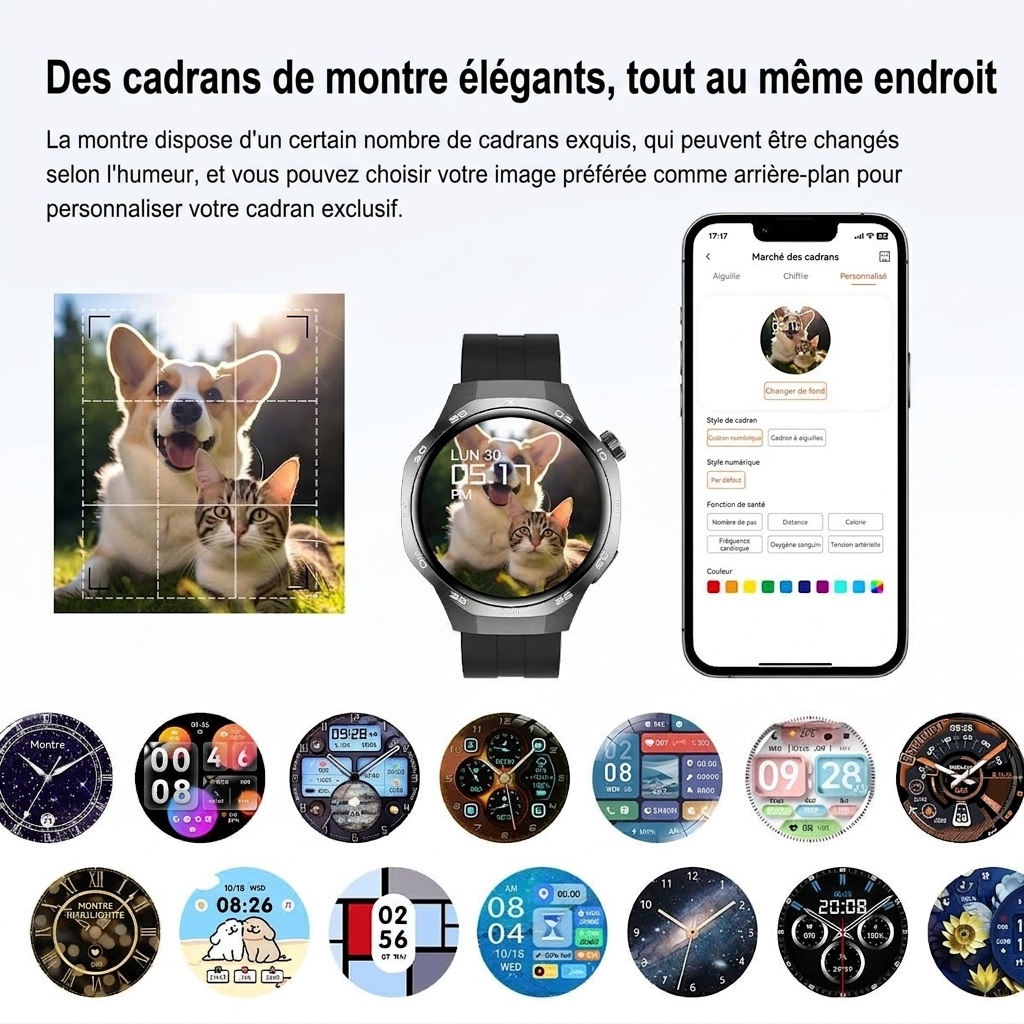 Montre connectée GT5 Pro avec écran rond HD de 1,53 pouce et appels Bluetooth