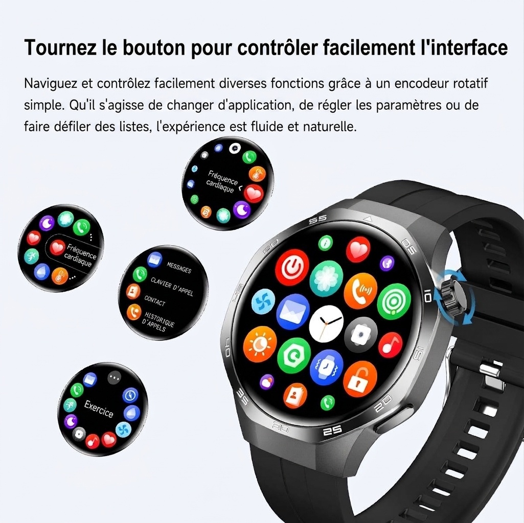 Montre connectée GT5 Pro avec écran rond HD de 1,53 pouce et appels Bluetooth