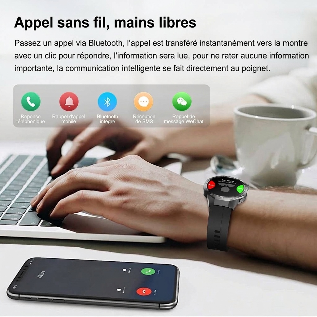 Montre connectée GT5 Pro avec écran rond HD de 1,53 pouce et appels Bluetooth
