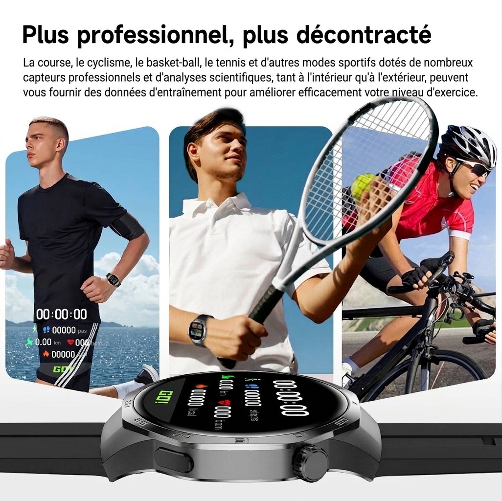 Montre connectée GT5 Pro avec écran rond HD de 1,53 pouce et appels Bluetooth