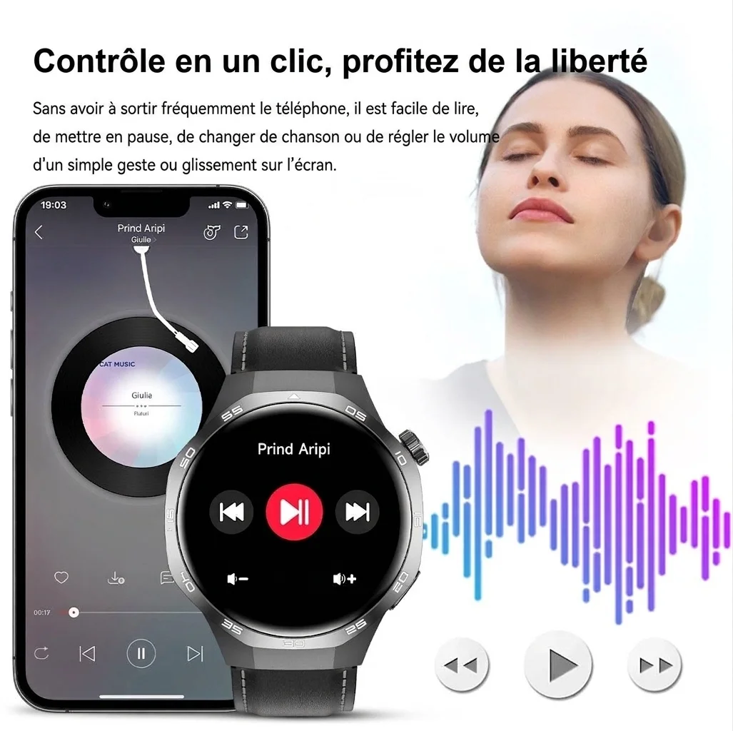 Montre connectée GT5 Pro avec écran rond HD de 1,53 pouce et appels Bluetooth