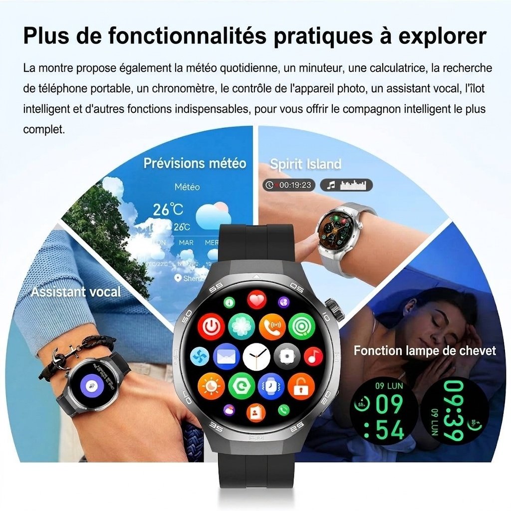 Montre connectée GT5 Pro avec écran rond HD de 1,53 pouce et appels Bluetooth
