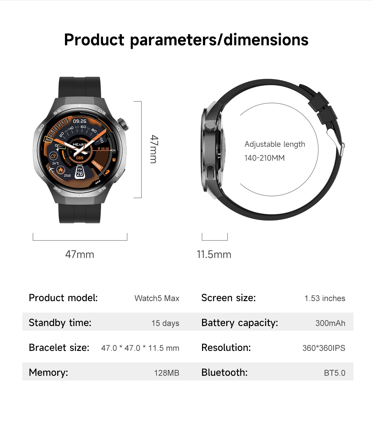 GT5 Pro Smart Watch with 1.53" Round HD Display & Bluetooth Calling