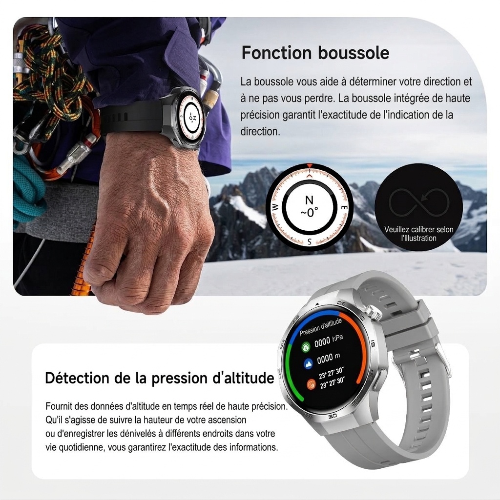 Montre connectée GT5 Pro avec écran rond HD de 1,53 pouce et appels Bluetooth