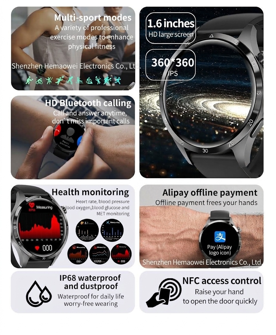 GT4 PRO+ Smartwatch mit AMOLED-Display, GPS, NFC und Bluetooth-Anruffunktion