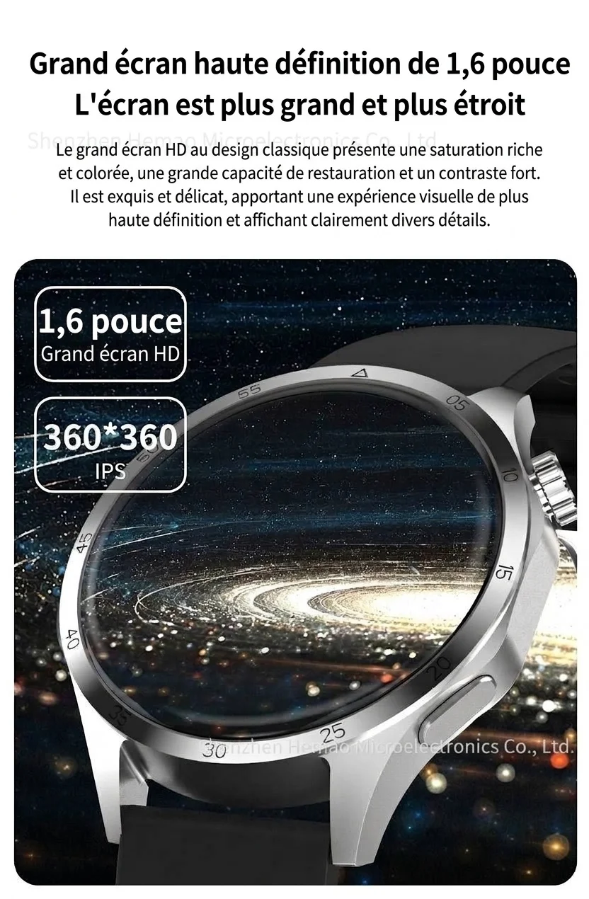 Montre connectée GT4 PRO+ avec écran AMOLED, GPS, NFC et appels Bluetooth