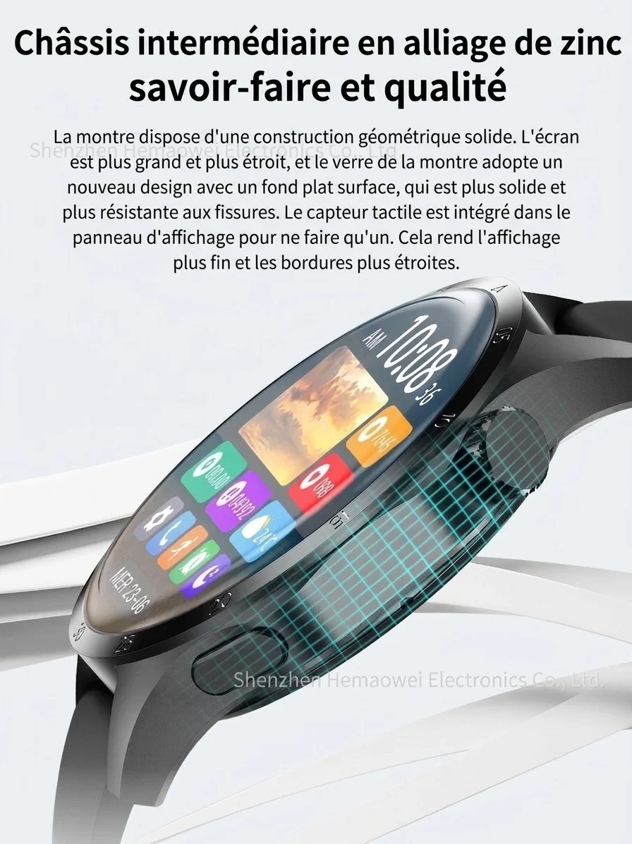 Montre connectée GT4 PRO+ avec écran AMOLED, GPS, NFC et appels Bluetooth