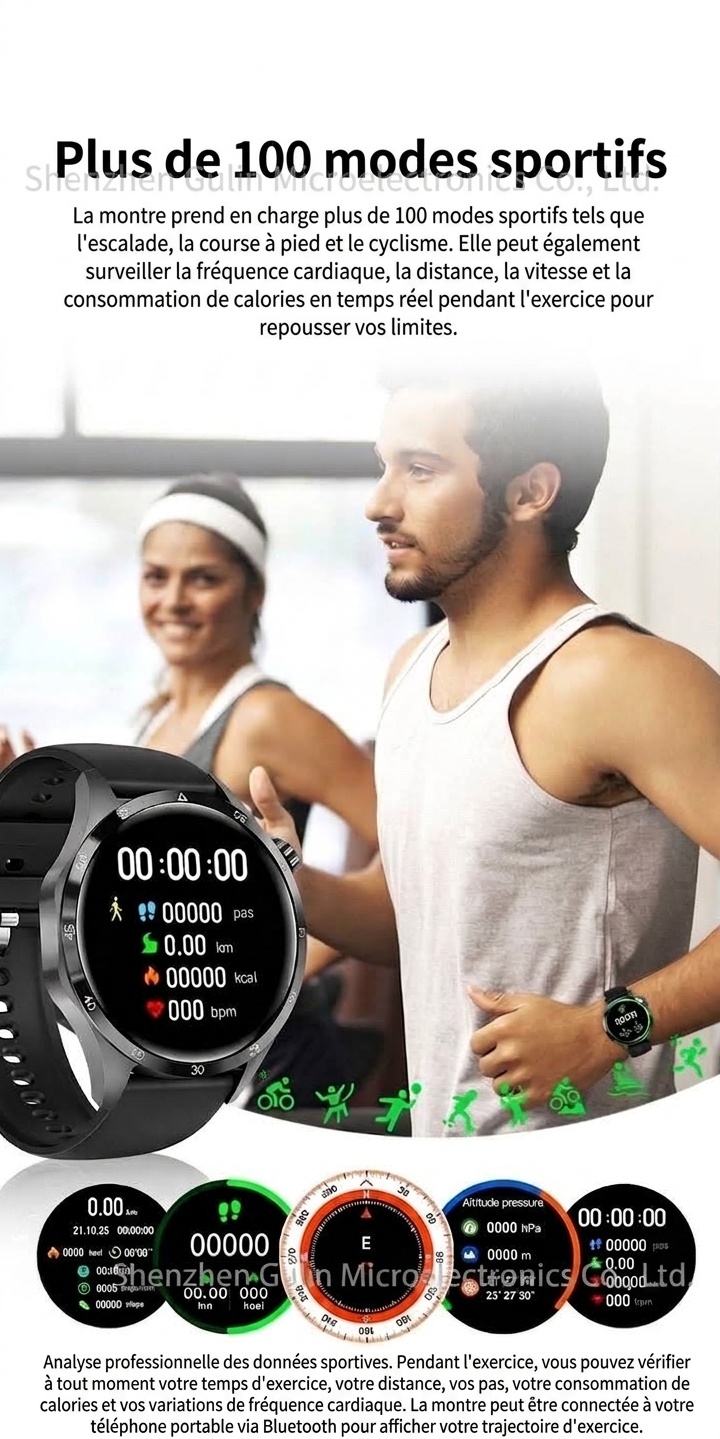 Montre connectée GT4 PRO+ avec écran AMOLED, GPS, NFC et appels Bluetooth