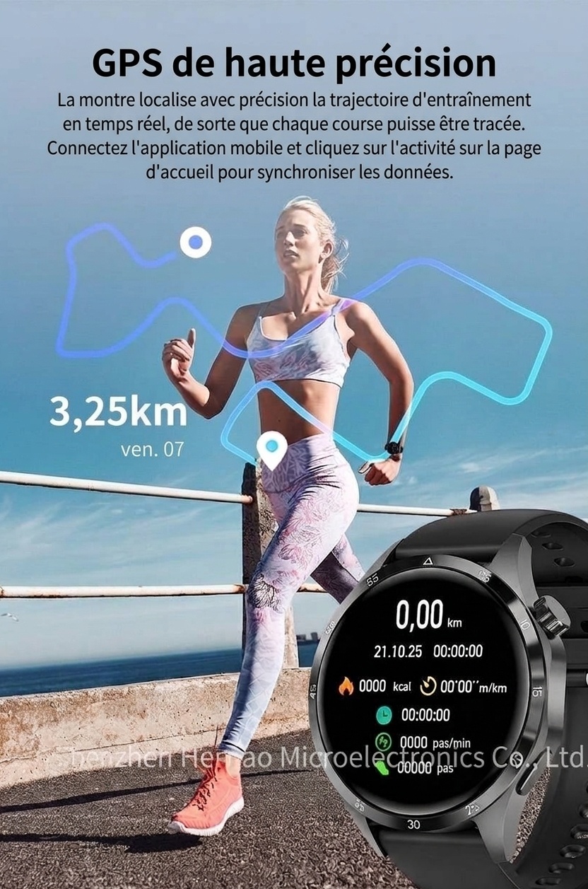 Montre connectée GT4 PRO+ avec écran AMOLED, GPS, NFC et appels Bluetooth