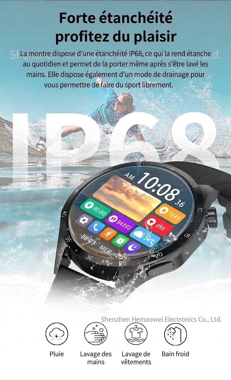 Montre connectée GT4 PRO+ avec écran AMOLED, GPS, NFC et appels Bluetooth