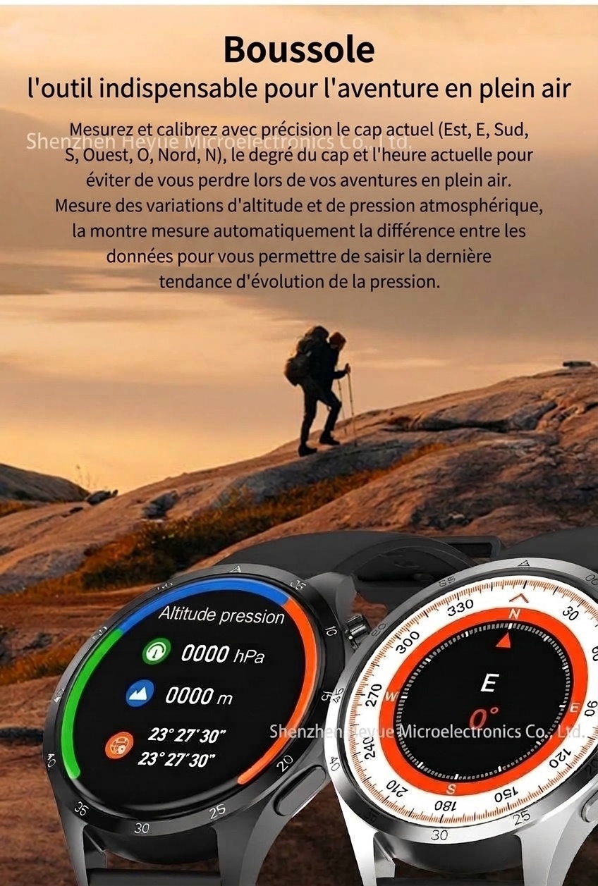 Montre connectée GT4 PRO+ avec écran AMOLED, GPS, NFC et appels Bluetooth