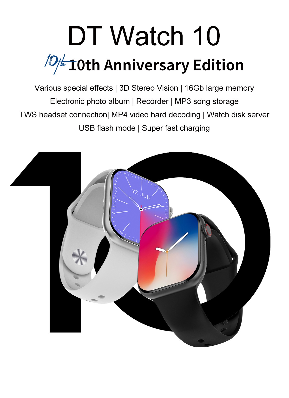 DT Watch 10 Smart Watch with 1.96" AMOLED Display, 16GB & Bluetooth Call