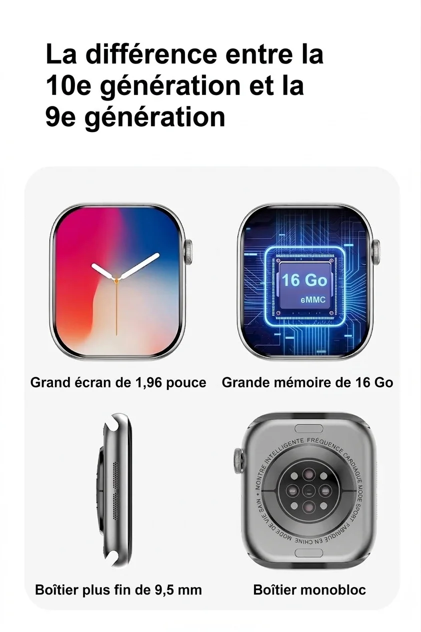 Montre connectée DT Watch 10 avec écran AMOLED de 1,96 pouce, 16 Go et appels Bluetooth