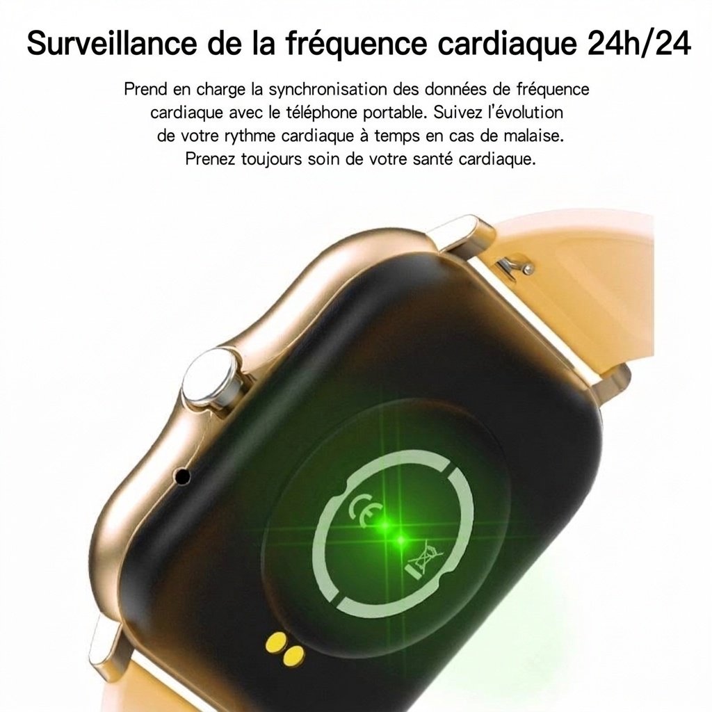 Montre connectée avec écran carré HD, appels Bluetooth et suivi d'activité physique