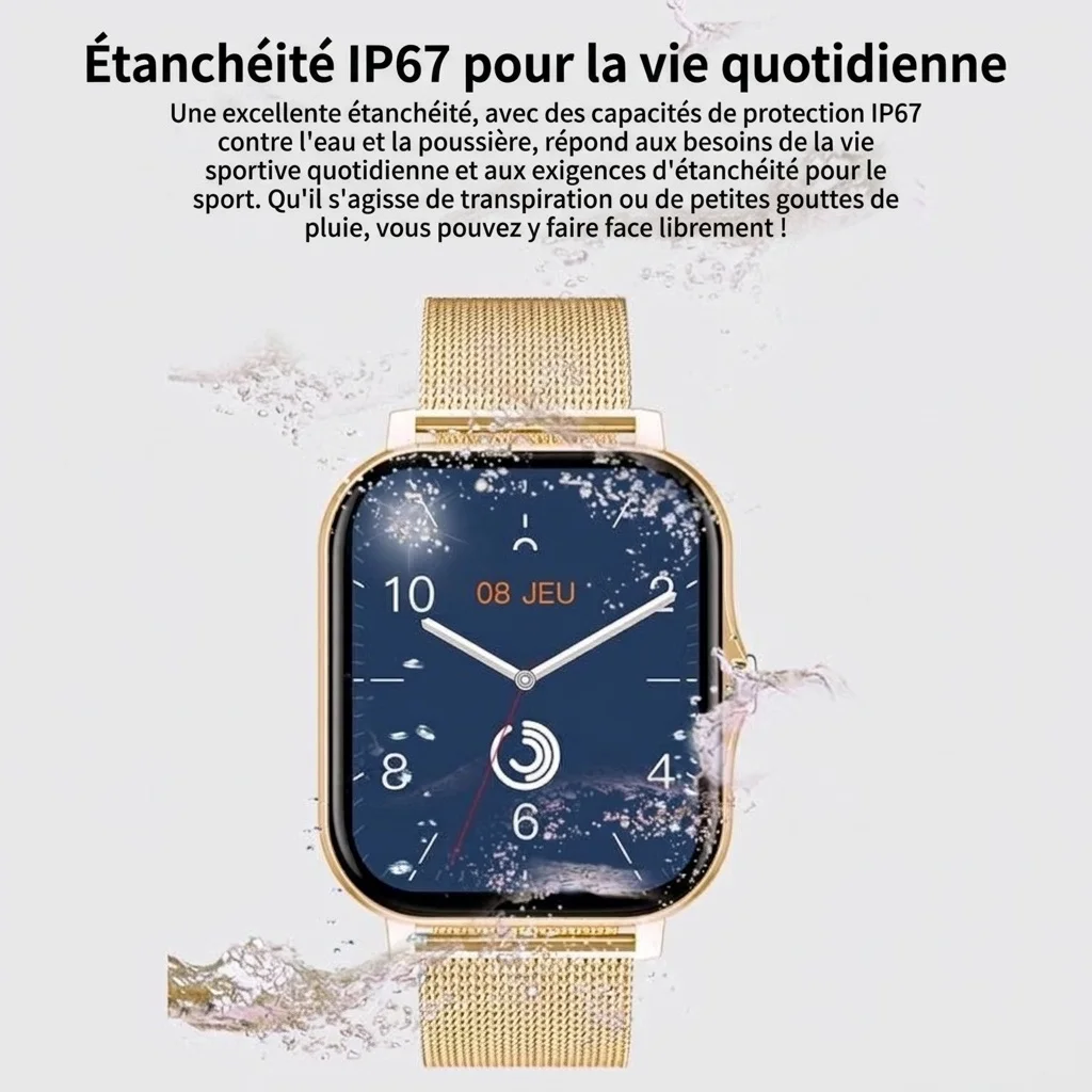 Montre connectée avec écran carré HD, appels Bluetooth et suivi d'activité physique